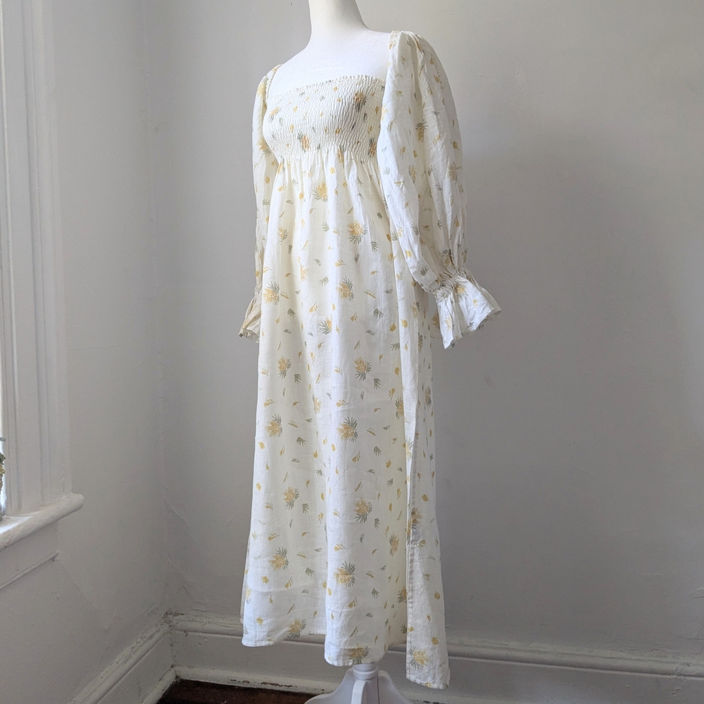 Sleeper Atlanta Smocked Linen Midi Dress Cottagecore Mimosa Size M - Picture 4 of 11